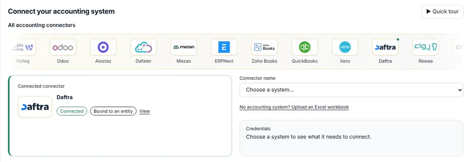 A sample company connected to its accounting system